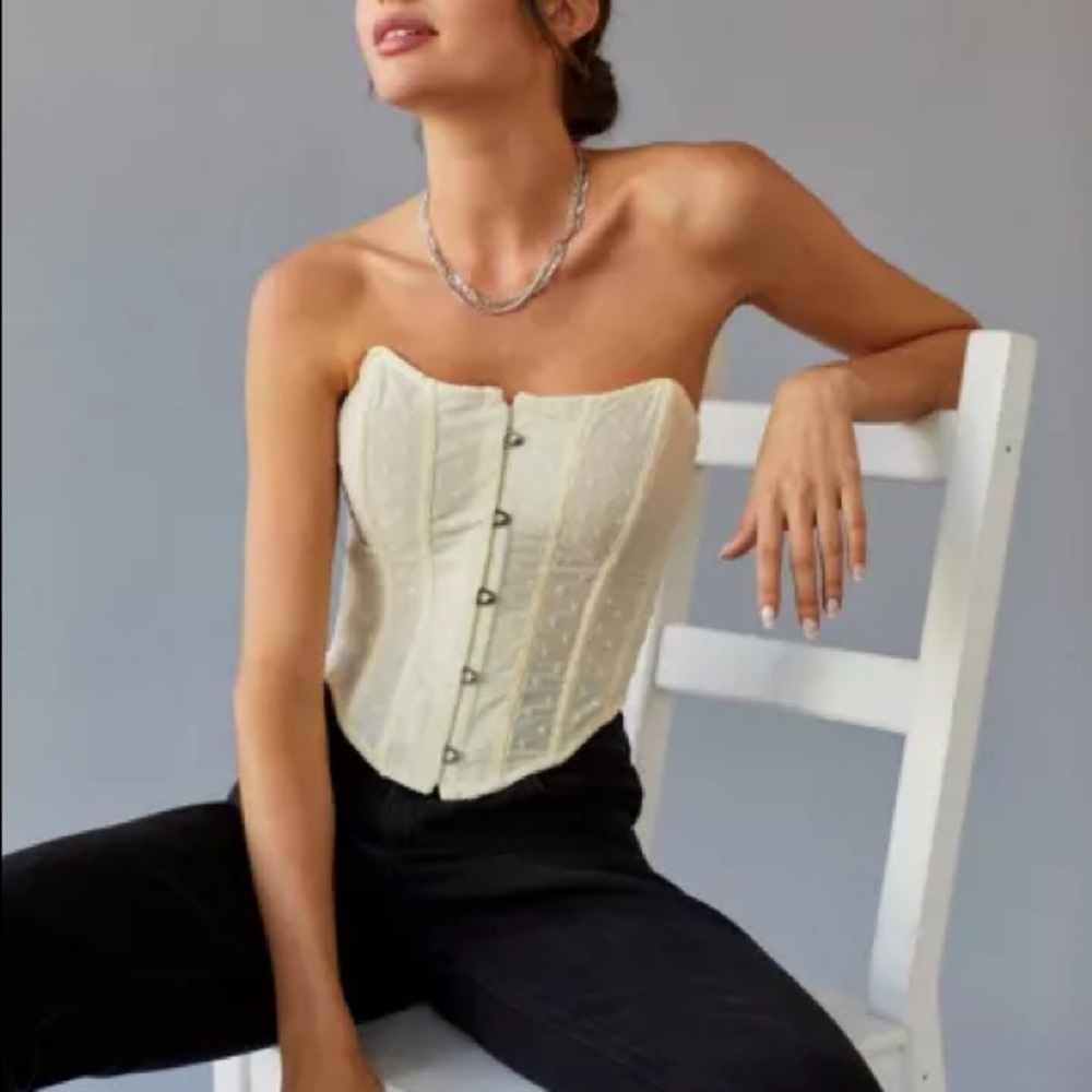 NWT urban outfitters out from under luna heart jacquard corset CREAM